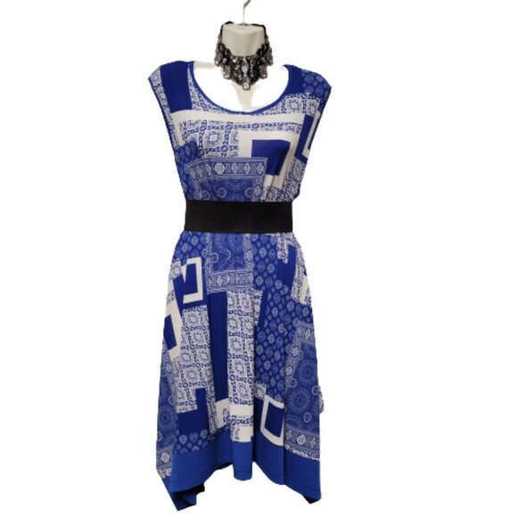 BLUE Sleeveless Tunic Blouse Top Relaxed Fit Tunic Dress or Top  - Sizes S, M, L - Picture 1 of 16